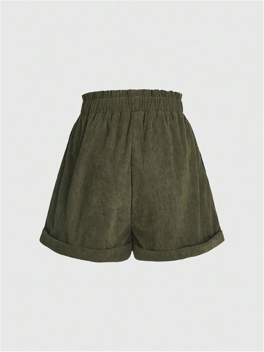 Women's Embroidered Corduroy Shorts Elastic High Waisted Straight Leg Casual Lounge Shorts