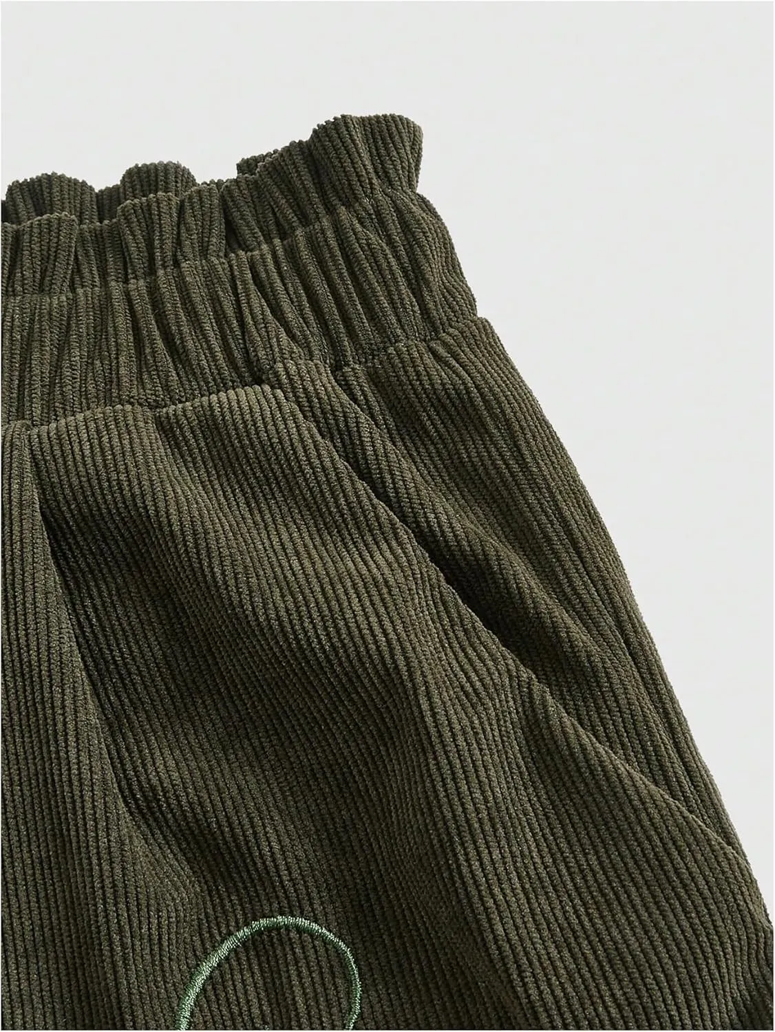 Women's Embroidered Corduroy Shorts Elastic High Waisted Straight Leg Casual Lounge Shorts