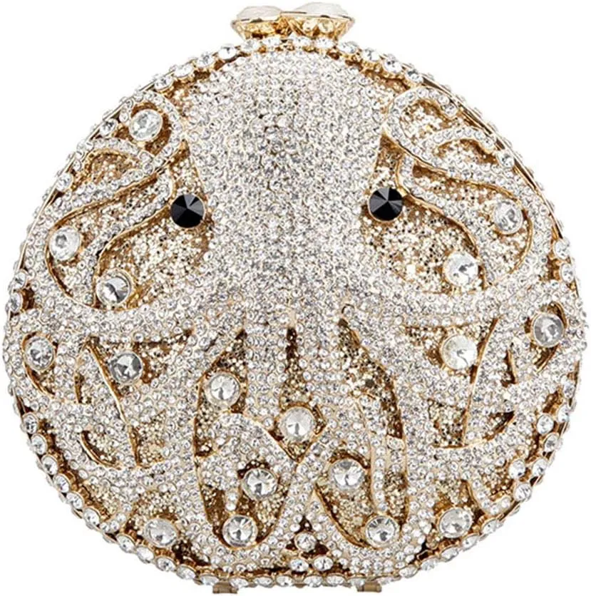 Womens Evening-Bag Chain Rhinestone Ladies Clutch-Purse Wedding Luxury-Handbag Octopus