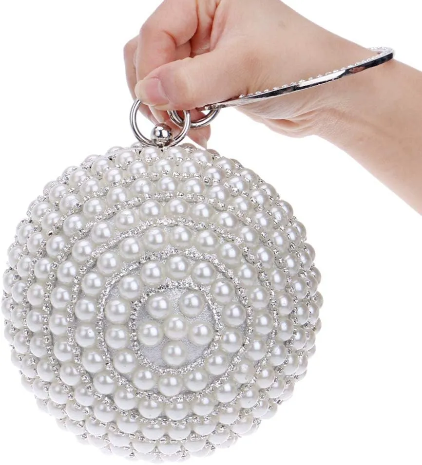 Womens Evening Bag Round Ball Wedding Handbag Artificial Pearl Purse