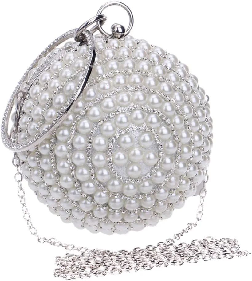Womens Evening Bag Round Ball Wedding Handbag Artificial Pearl Purse