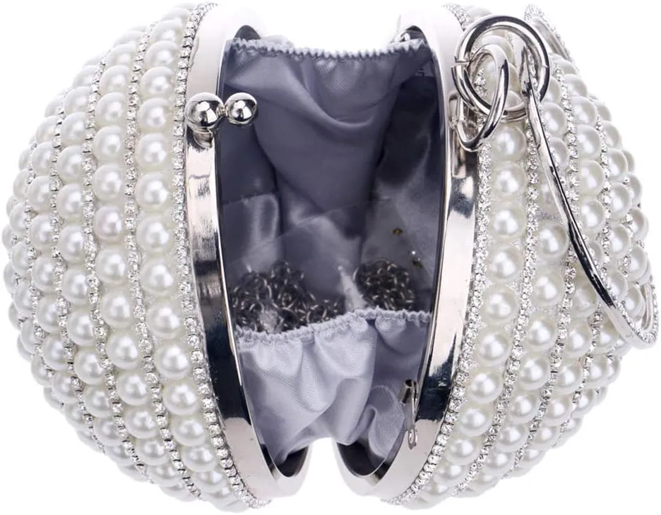 Womens Evening Bag Round Ball Wedding Handbag Artificial Pearl Purse