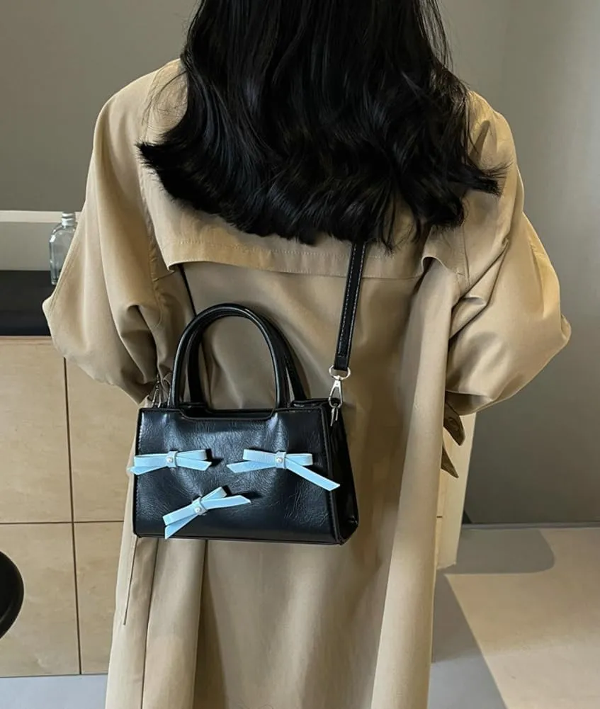Women's Fashion Shoulder Crossbody Bag PU Leather Small Handbag Totes Cute Purse Y2k Satchel with Bow