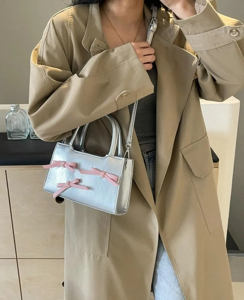 Women's Fashion Shoulder Crossbody Bag PU Leather Small Handbag Totes Cute Purse Y2k Satchel with Bow