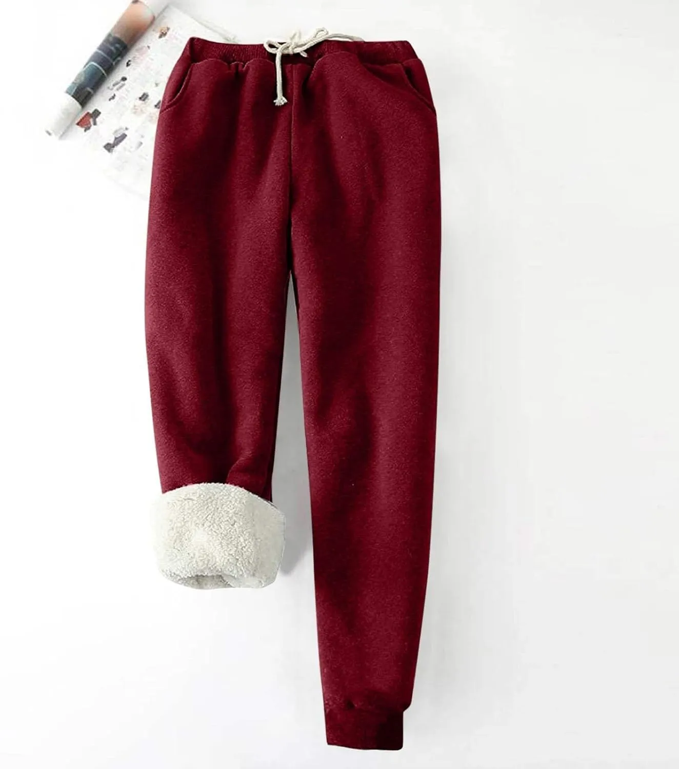 Womens Fleece Sweatpants Sherpa Lined Winter Warm Athletic Jogger Pants Plush Cozy Thermal Leggings with Pockets