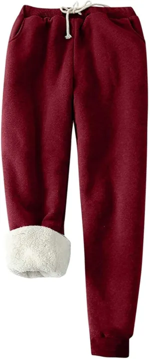 Womens Fleece Sweatpants Sherpa Lined Winter Warm Athletic Jogger Pants Plush Cozy Thermal Leggings with Pockets