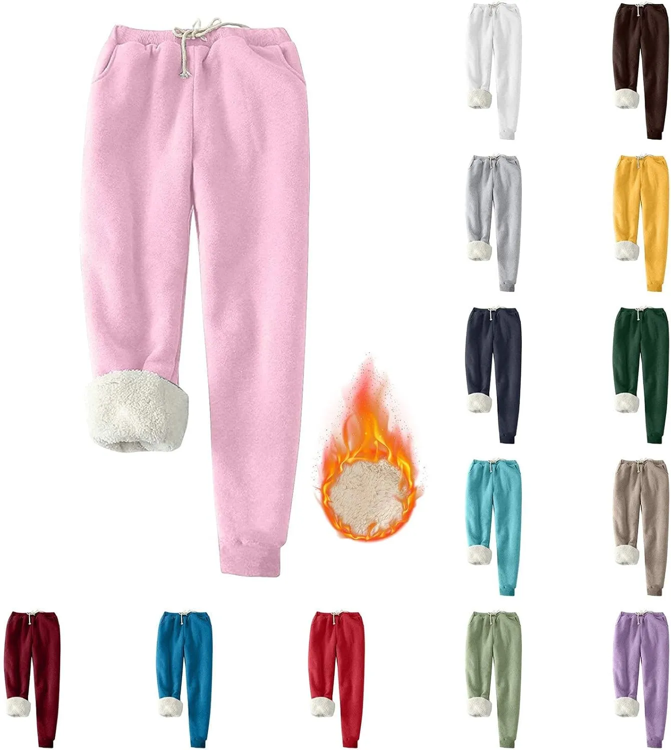 Womens Fleece Sweatpants Sherpa Lined Winter Warm Athletic Jogger Pants Plush Cozy Thermal Leggings with Pockets