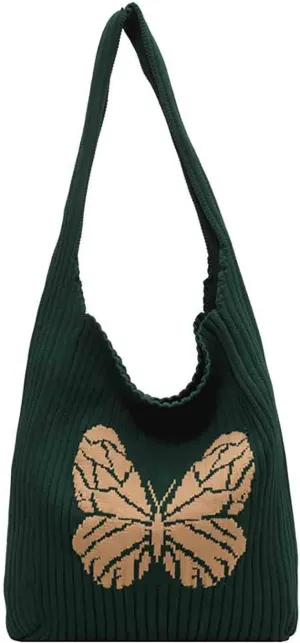 Women's knitted handbag, Butterfly shoulder bag, cute wool woven bag Crochet Hobo Bags