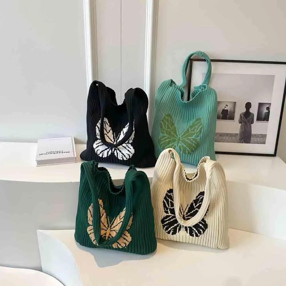 Women's knitted handbag, Butterfly shoulder bag, cute wool woven bag Crochet Hobo Bags