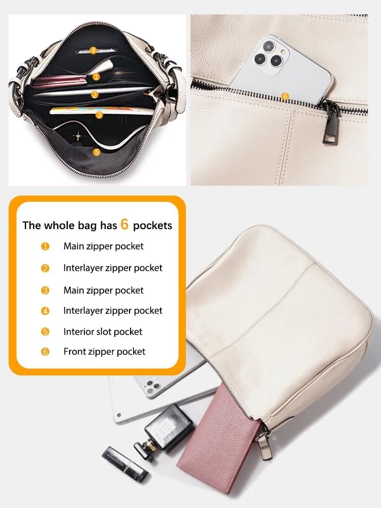 Women's Large Shoulder Leather Hobo Bag, with Adjustable and Detachable Shoulder Strap