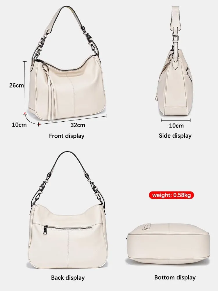 Women's Large Shoulder Leather Hobo Bag, with Adjustable and Detachable Shoulder Strap