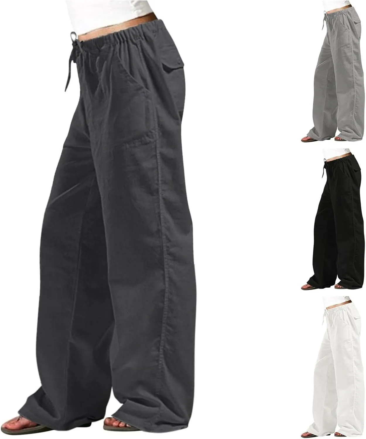Womens' Linen Cotton High Waisted Drawstring Pants Loose Fit Elastic Waist Athleisure Long Pant Fashion Boho Trousers