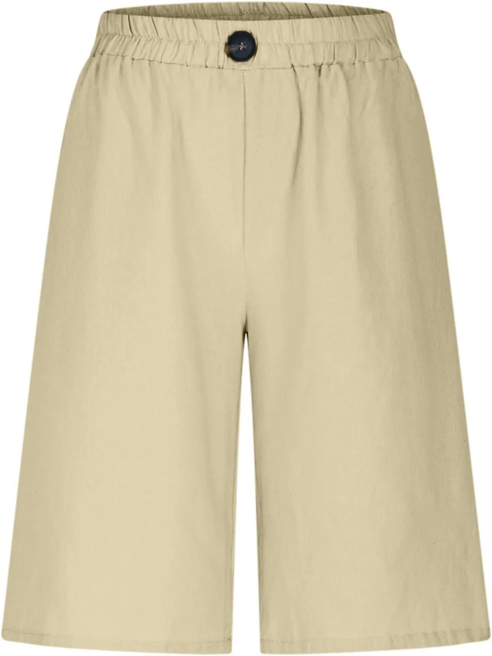 Womens Loose Wide Leg Bermuda Shorts Summer Comfy Elastic Waist Breathable Cotton Linen Knee Length Short Pants