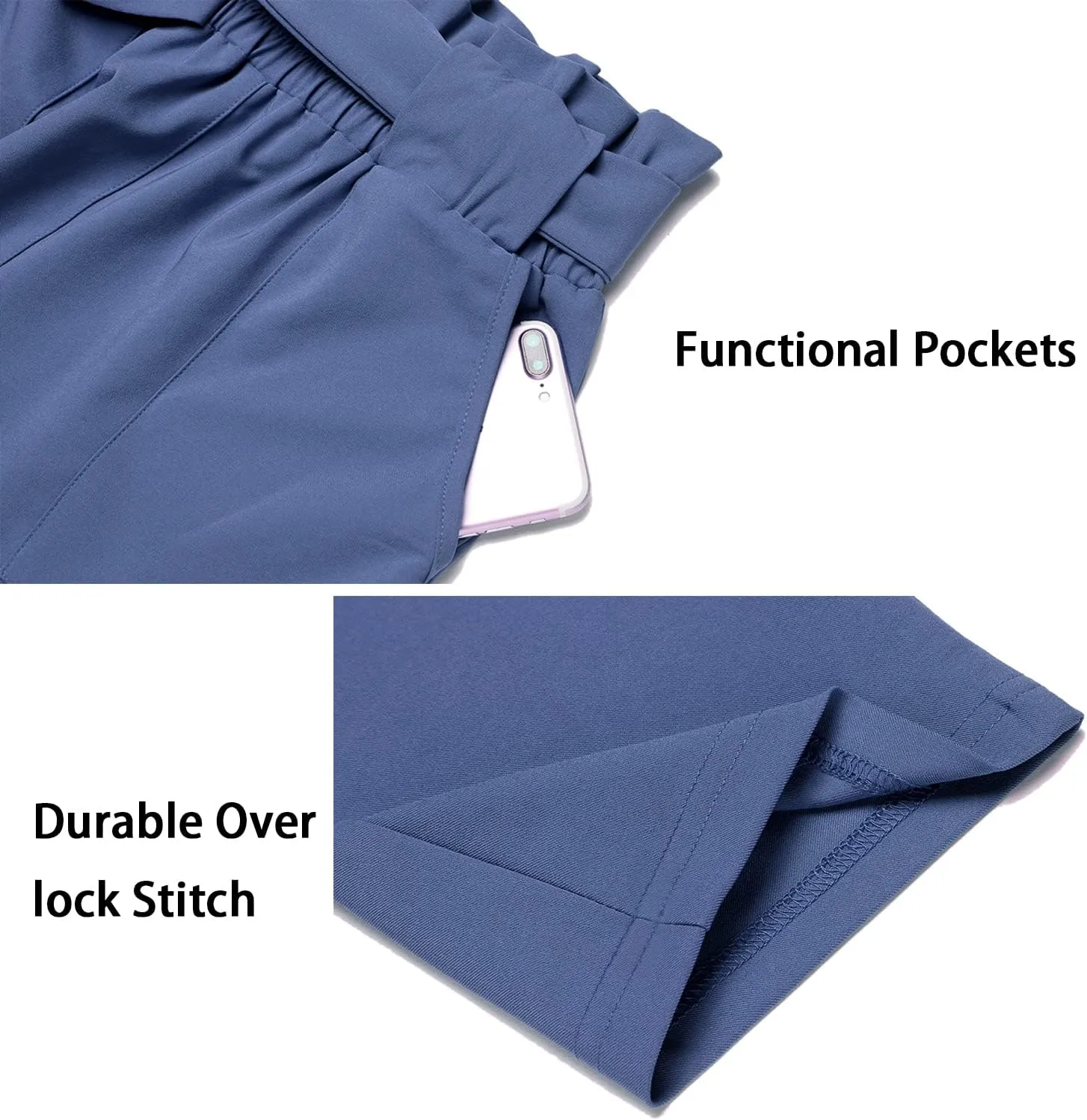 Women's Pants Casual Trouser Paper Bag Pants Elastic Waist Slim Pockets