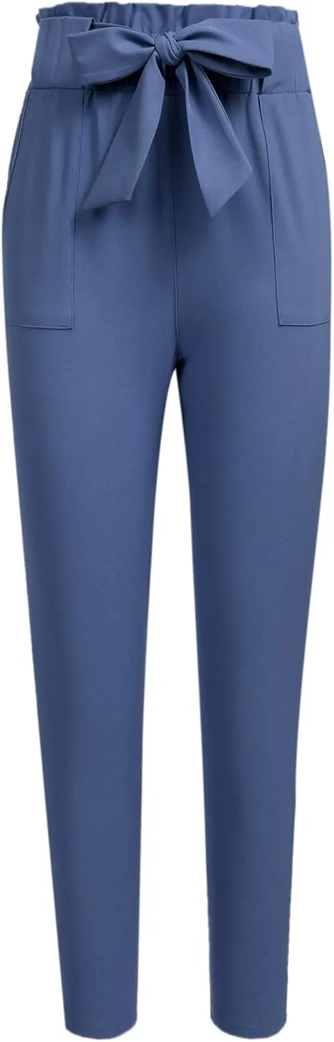 Women's Pants Casual Trouser Paper Bag Pants Elastic Waist Slim Pockets