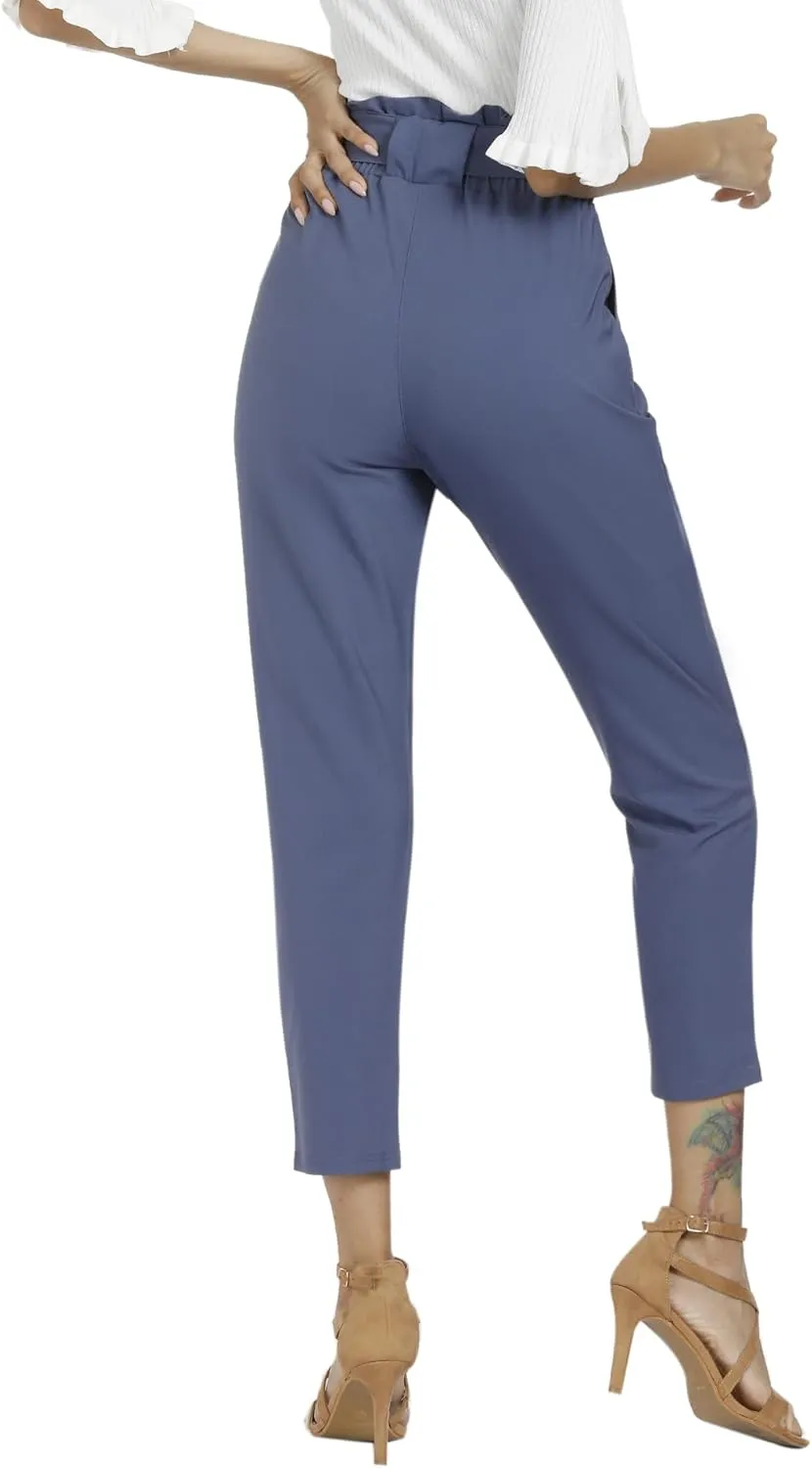 Women's Pants Casual Trouser Paper Bag Pants Elastic Waist Slim Pockets