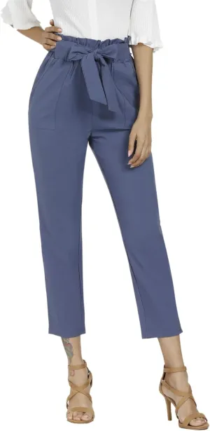 Women's Pants Casual Trouser Paper Bag Pants Elastic Waist Slim Pockets