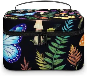 Women's Portable Makeup Bag, Travel Large Cosmetic Storage Case Goth Moon Frogs Moth Butterfly Magical Mushroom Leaves Toiletry Organizer Bag with Zipper Pouch
