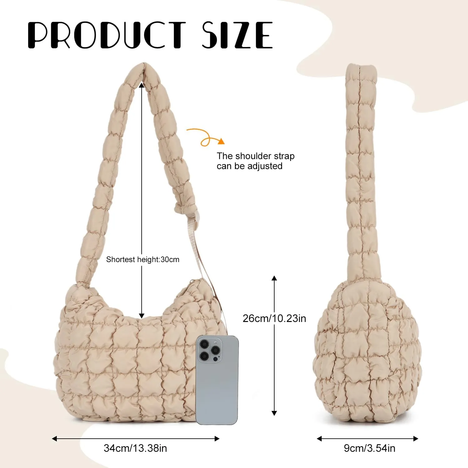 Womens Puffer Hobo Bag Quilted Puffer Tote Bag Lightweight Quilted Carryall Bag