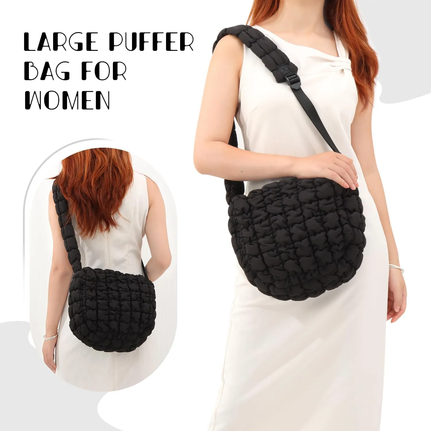 Womens Puffer Hobo Bag Quilted Puffer Tote Bag Lightweight Quilted Carryall Bag