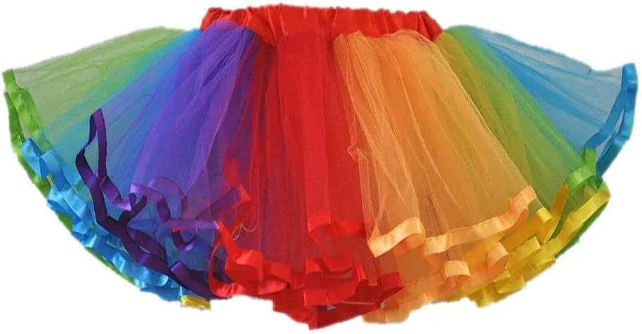 Womens Rainbow Puffy Tutu Layered Tulle Petticoat Skirt for Party