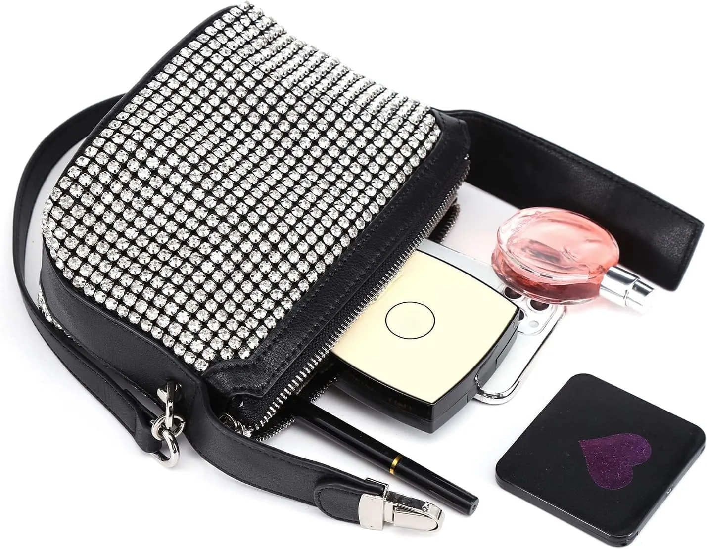 Womens Rhinestone Hobo Shoulder Bag Leather Crossbody Bag Evening Purses