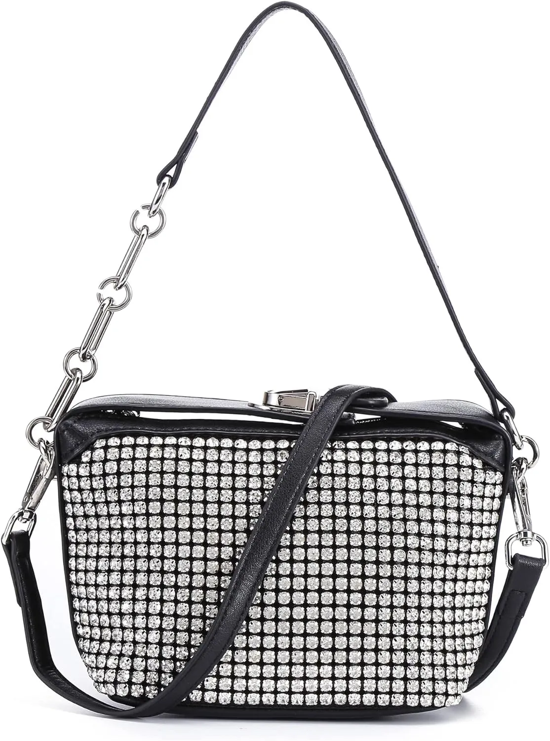 Womens Rhinestone Hobo Shoulder Bag Leather Crossbody Bag Evening Purses