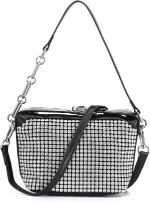 Womens Rhinestone Hobo Shoulder Bag Leather Crossbody Bag Evening Purses