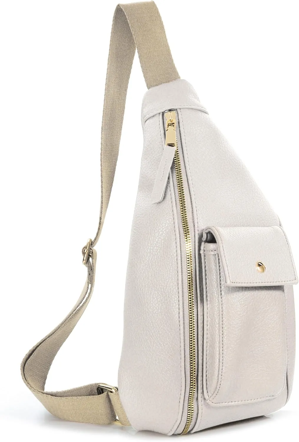 Women's Sling Bag Vegan Leather Fanny Packs Crossbody bag with Adjustable Shoulder Strap Chest Bag for Travel (Beige)