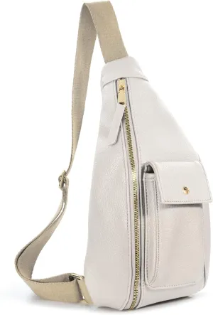 Women's Sling Bag Vegan Leather Fanny Packs Crossbody bag with Adjustable Shoulder Strap Chest Bag for Travel (Beige)