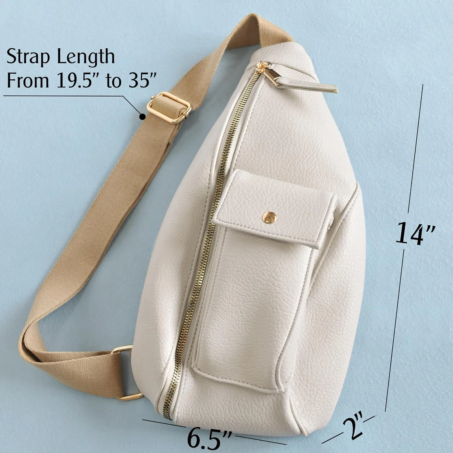Women's Sling Bag Vegan Leather Fanny Packs Crossbody bag with Adjustable Shoulder Strap Chest Bag for Travel (Beige)