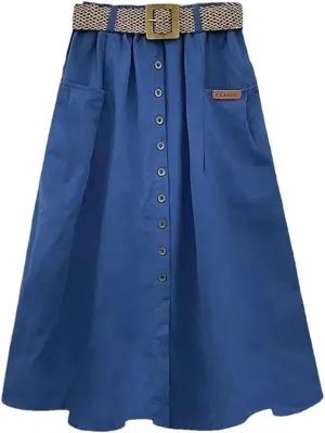 Women's Summer Cotton High Waist Skirt Elastic Waist Mid-Length with Pocket A- Line Skirt