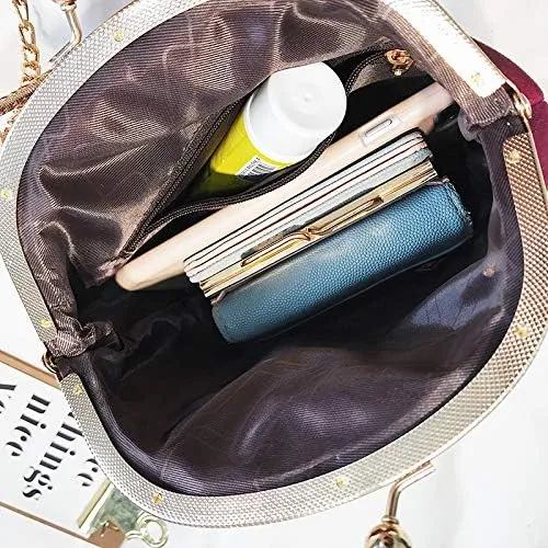 Women's Velvet Shell Crossbody Bag Demure Gold Chain Shoulder Purse Trendy Handbag Classy Designer Shoulder Bag
