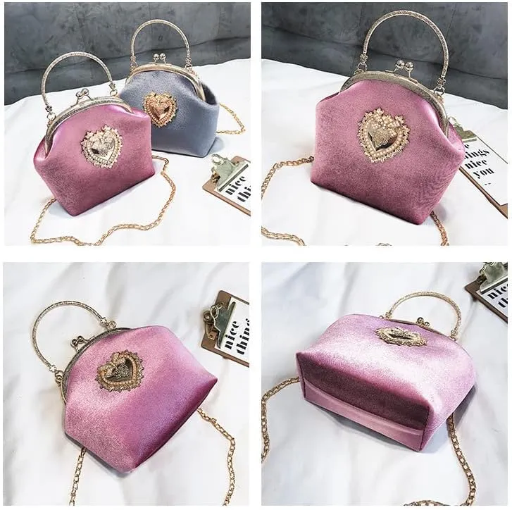 Women's Velvet Shell Crossbody Bag Demure Gold Chain Shoulder Purse Trendy Handbag Classy Designer Shoulder Bag