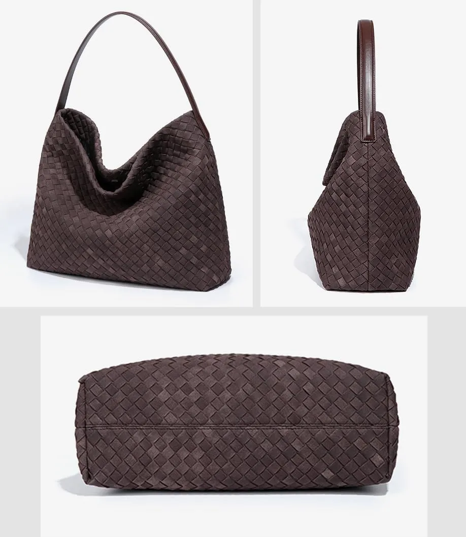 Woven Suede Shoulder Bag for Women Suede Hobo Bag Tote Elegant Handbag Satchel for Work Travel