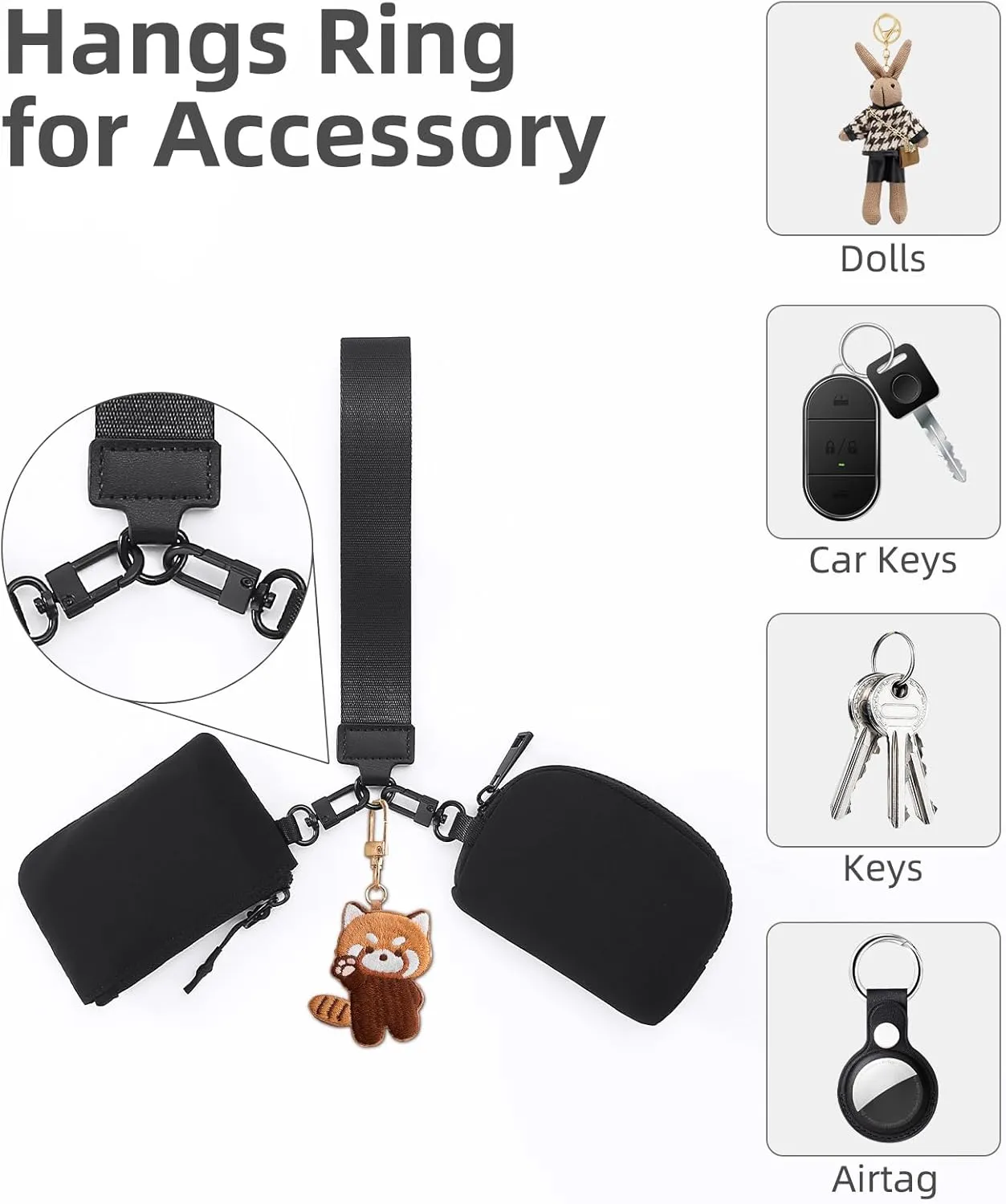 Wristlet Wallets for Women Key Chain Dual Pouch Purse Small Mini Coin Zip Around Bag Keychain Strap Card Holder
