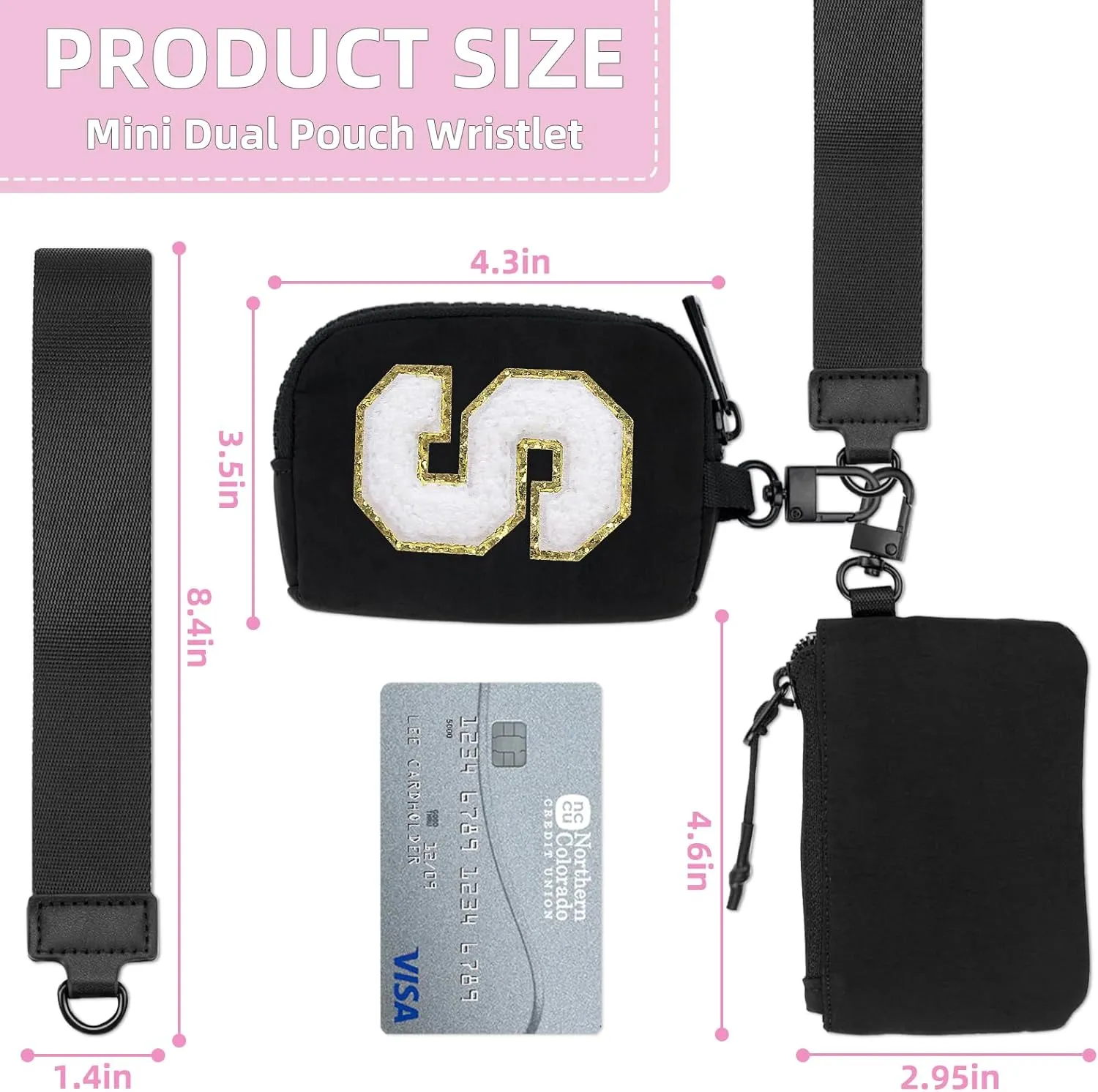Wristlet Wallets for Women Key Chain Dual Pouch Purse Small Mini Coin Zip Around Bag Keychain Strap Card Holder