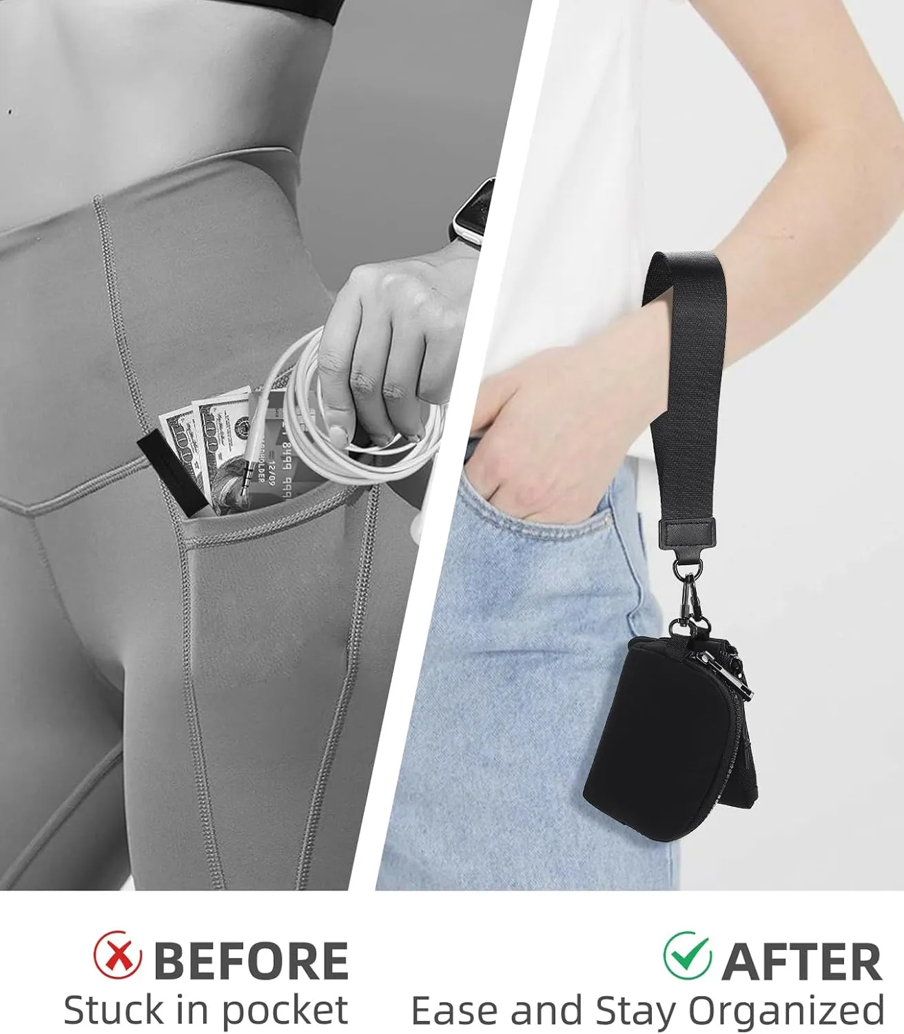 Wristlet Wallets for Women Key Chain Dual Pouch Purse Small Mini Coin Zip Around Bag Keychain Strap Card Holder