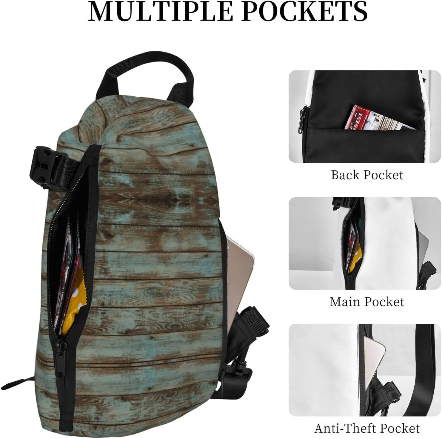 Wurton Hibiscus Flower Print Travel Crossbody Backpack Bag,Lightweight Sling Bag For Travel Unisex