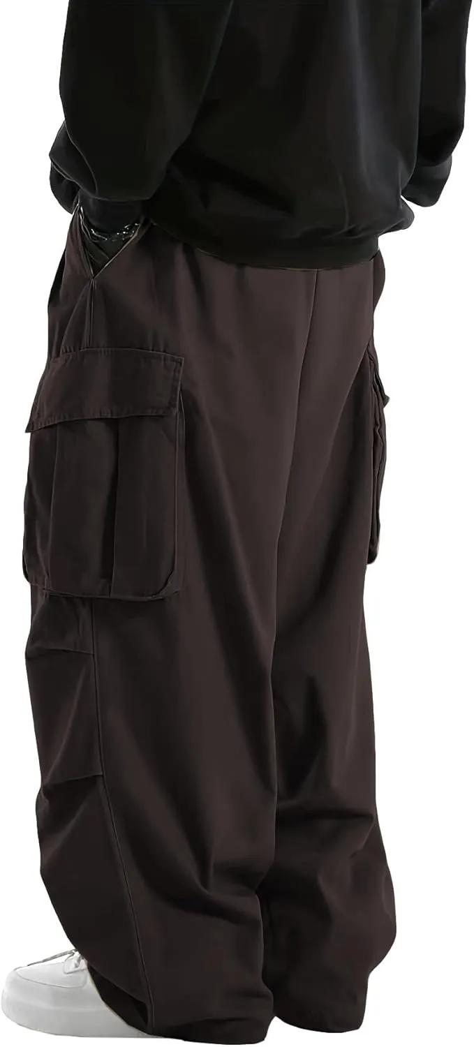 WZIKAI Men's Baggy Cargo Pants Elastic Waist Drawstring Parachute Cargo Pants Casual Joggers Hiking Pants with Pockets