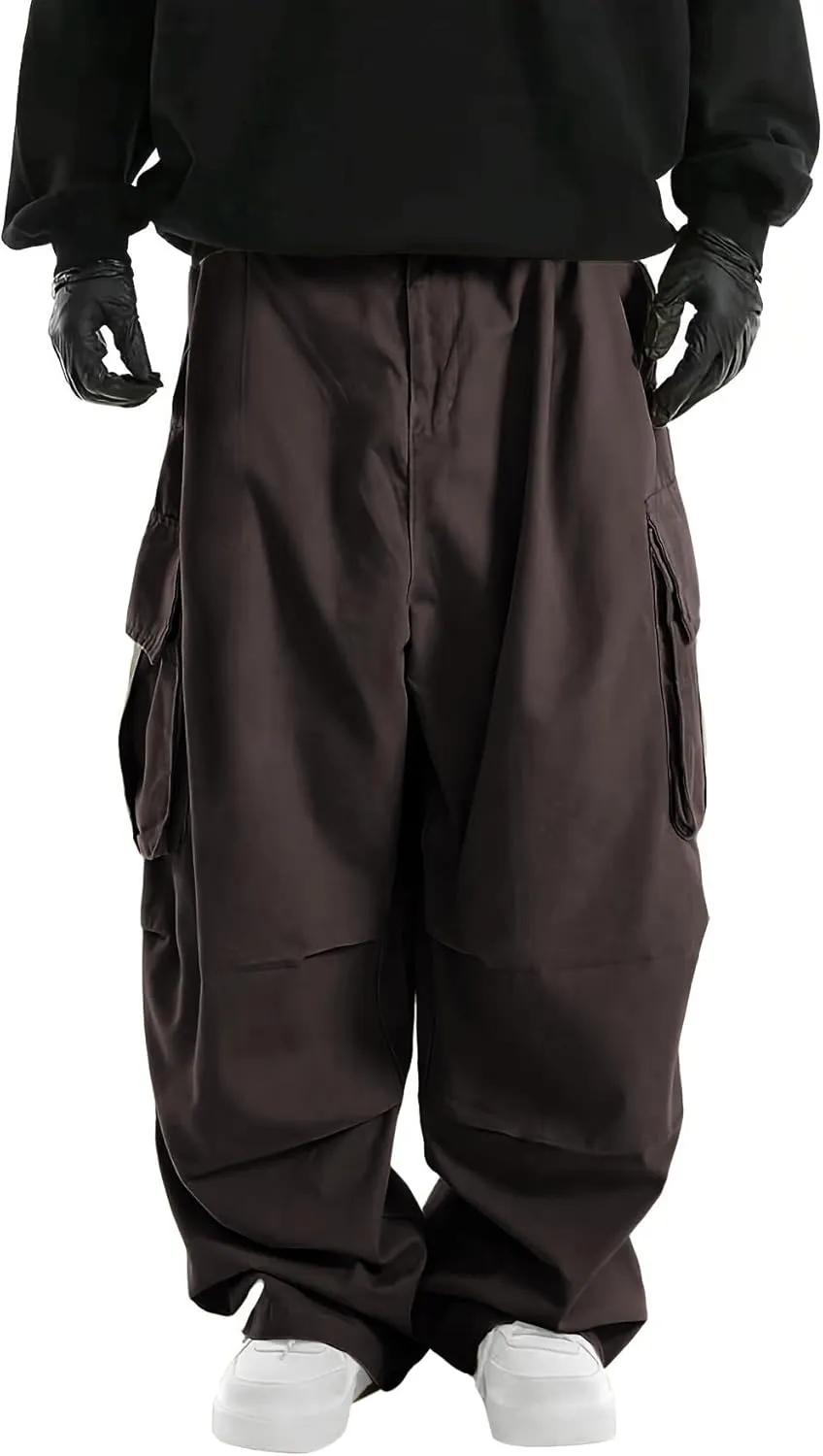 WZIKAI Men's Baggy Cargo Pants Elastic Waist Drawstring Parachute Cargo Pants Casual Joggers Hiking Pants with Pockets