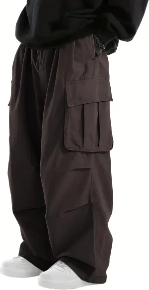 WZIKAI Men's Baggy Cargo Pants Elastic Waist Drawstring Parachute Cargo Pants Casual Joggers Hiking Pants with Pockets
