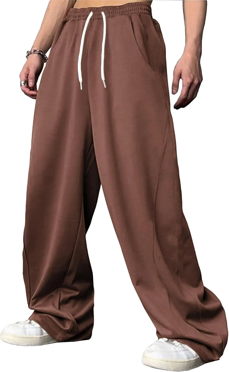 WZIKAI Men's Baggy Sweatpants Elastic Waist Drawstring Wide Leg Sweatpants Casual Loose Baggy Joggers with Pockets