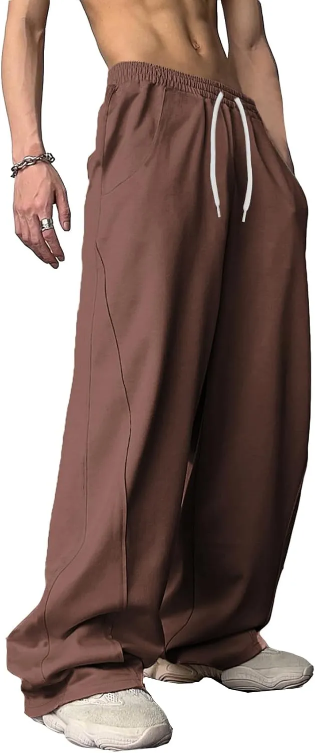 WZIKAI Men's Baggy Sweatpants Elastic Waist Drawstring Wide Leg Sweatpants Casual Loose Baggy Joggers with Pockets