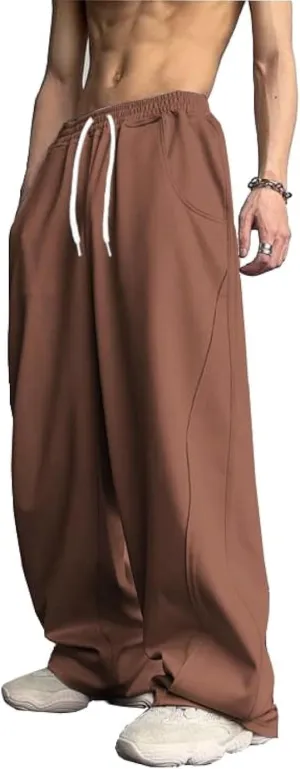 WZIKAI Men's Baggy Sweatpants Elastic Waist Drawstring Wide Leg Sweatpants Casual Loose Baggy Joggers with Pockets