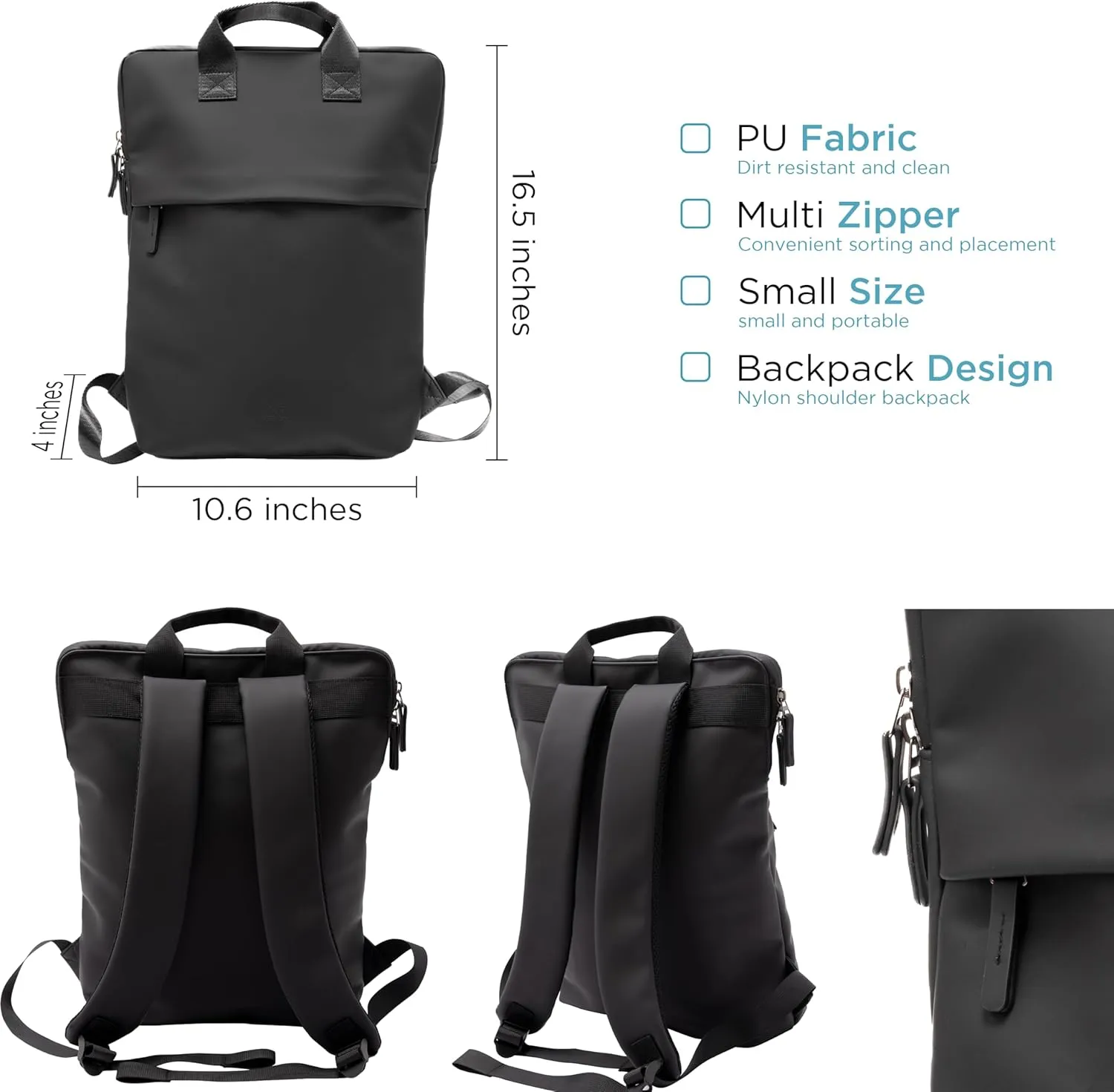 X RAY PU Leather Lightweight Laptop Backpack for Men and Women, Everyday Laptop Bag Capacity Adjustable 17L & Fits 15.6 Inch Screen, Black