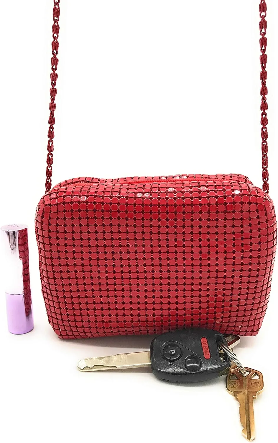 X-Small Women Metal Mesh Evening bag (Red)