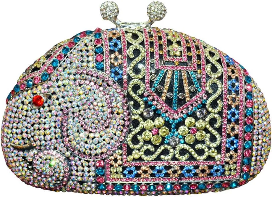 XXGJOALD-Ladies Evening-Bag Chain Rhinestone Wedding Clutch-Purse Luxury Handbag Purple Elephant