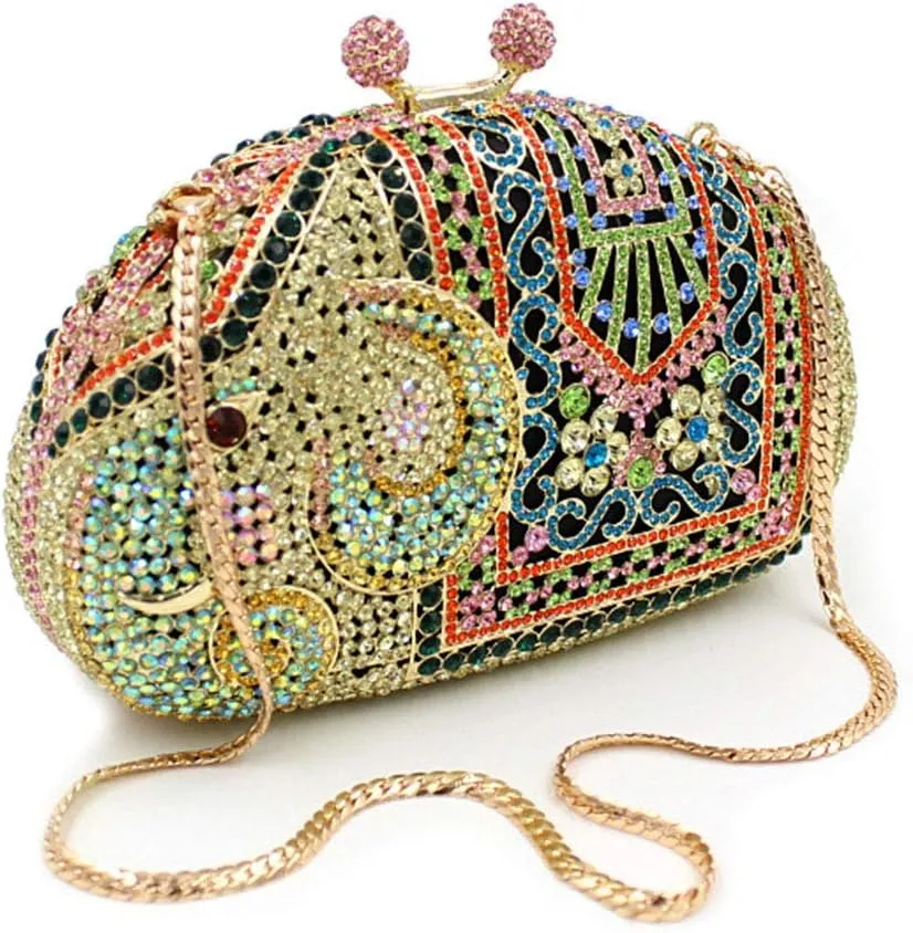 XXGJOALD-Ladies Evening-Bag Chain Rhinestone Wedding Clutch-Purse Luxury Handbag Purple Elephant
