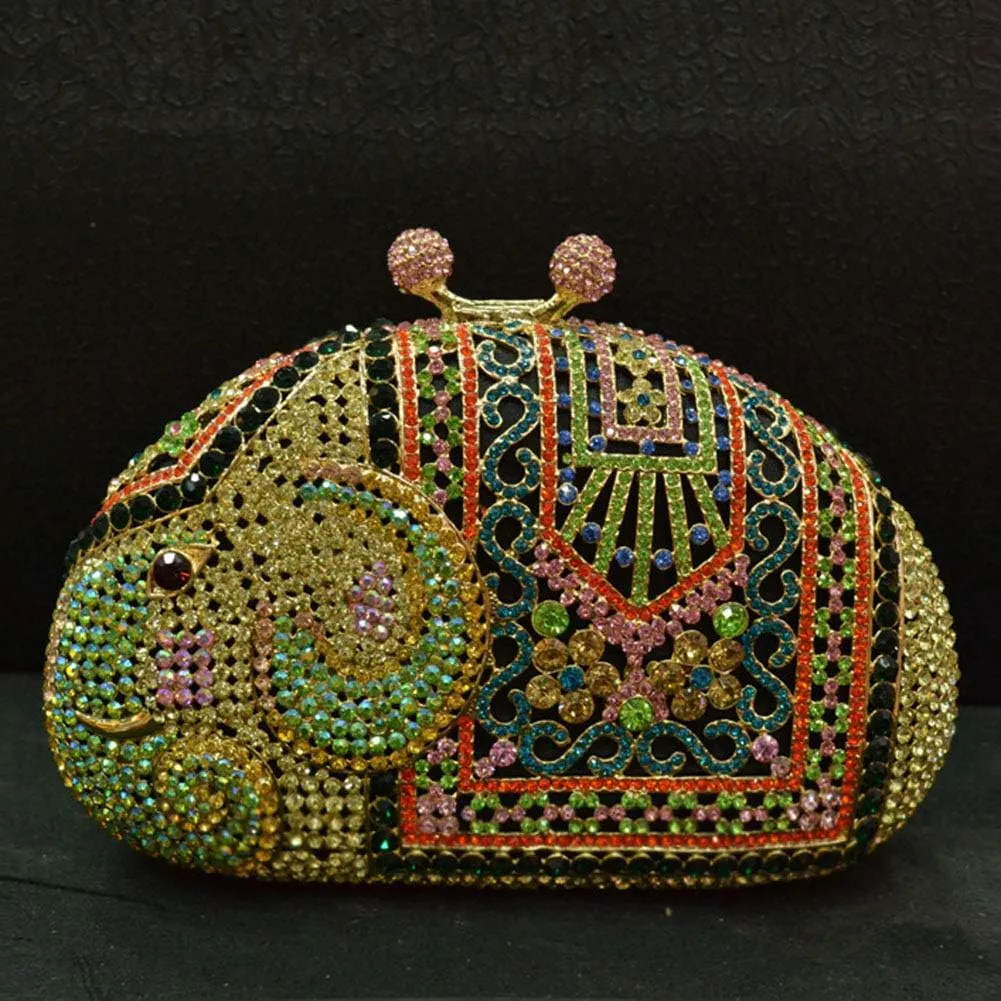 XXGJOALD-Ladies Evening-Bag Chain Rhinestone Wedding Clutch-Purse Luxury Handbag Purple Elephant